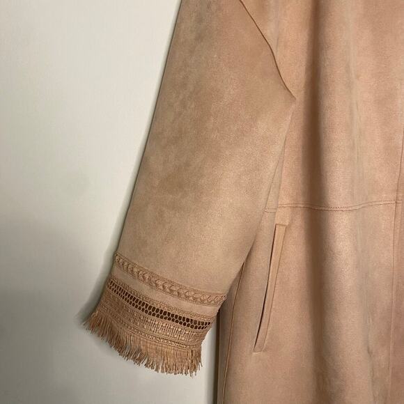 Zara Faux Suede Blush Pink Open Sweater Jacket Western Boho Fringe Size Small - Picture 6 of 16